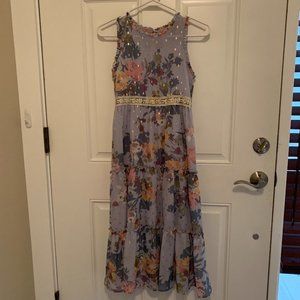 Girls Purple Floral Dress Size L(14)